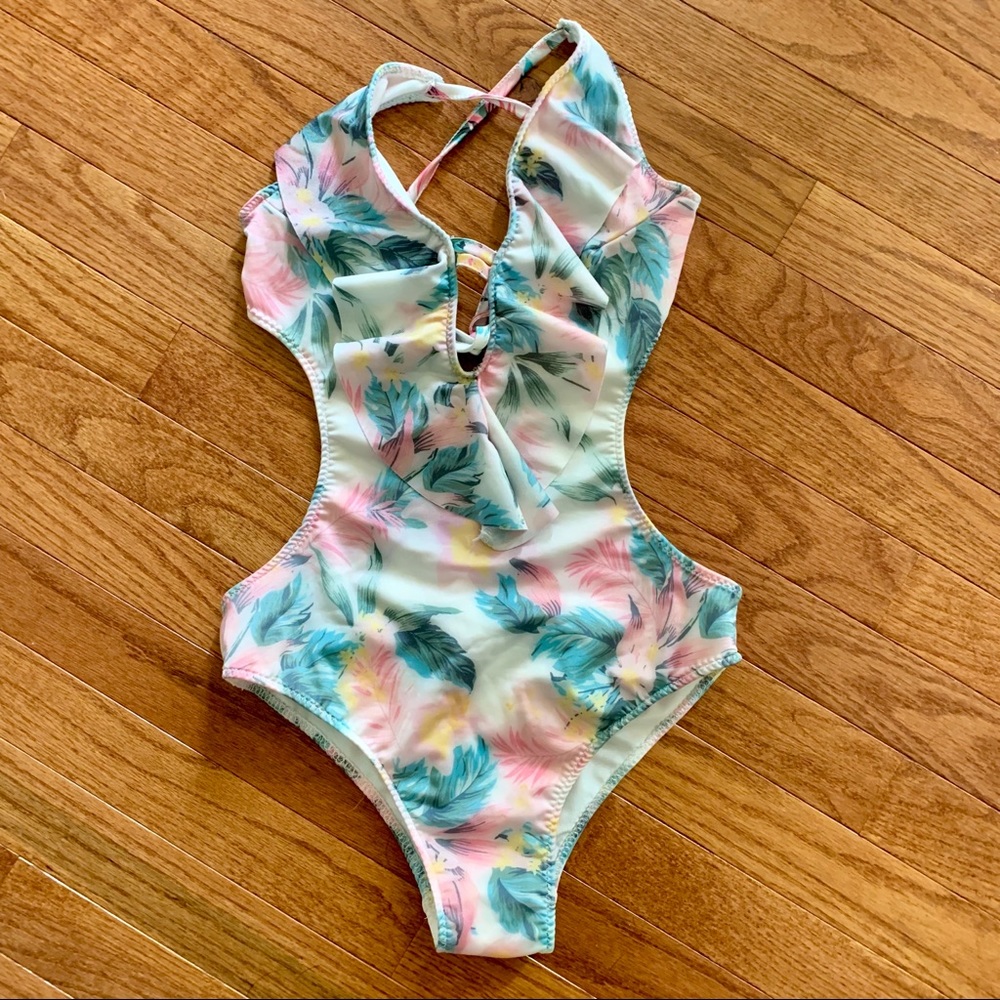 NWOT Zaful String High Cut Tropical Floral Swim M